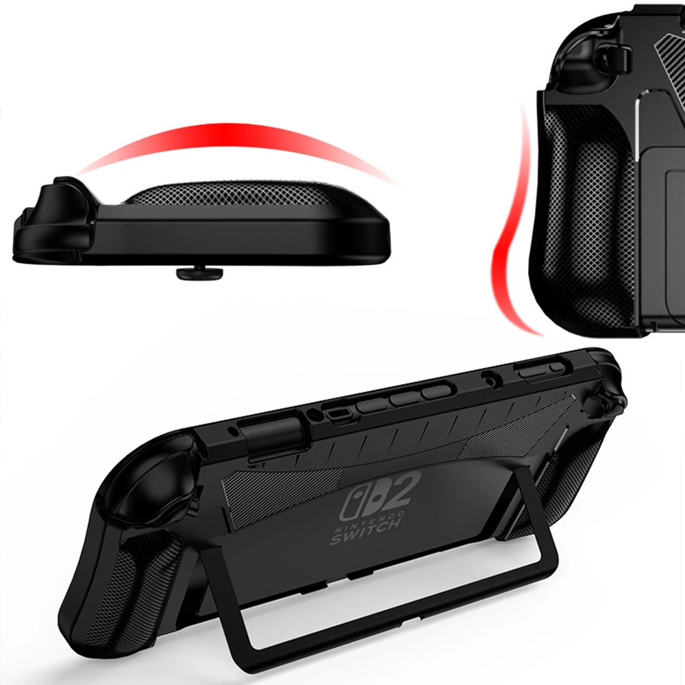 Strado Dėklas Nintendo Switch 2 2025 Lengvas žaisti, pagerina sukibimą, apsauginis su stovu, juodas