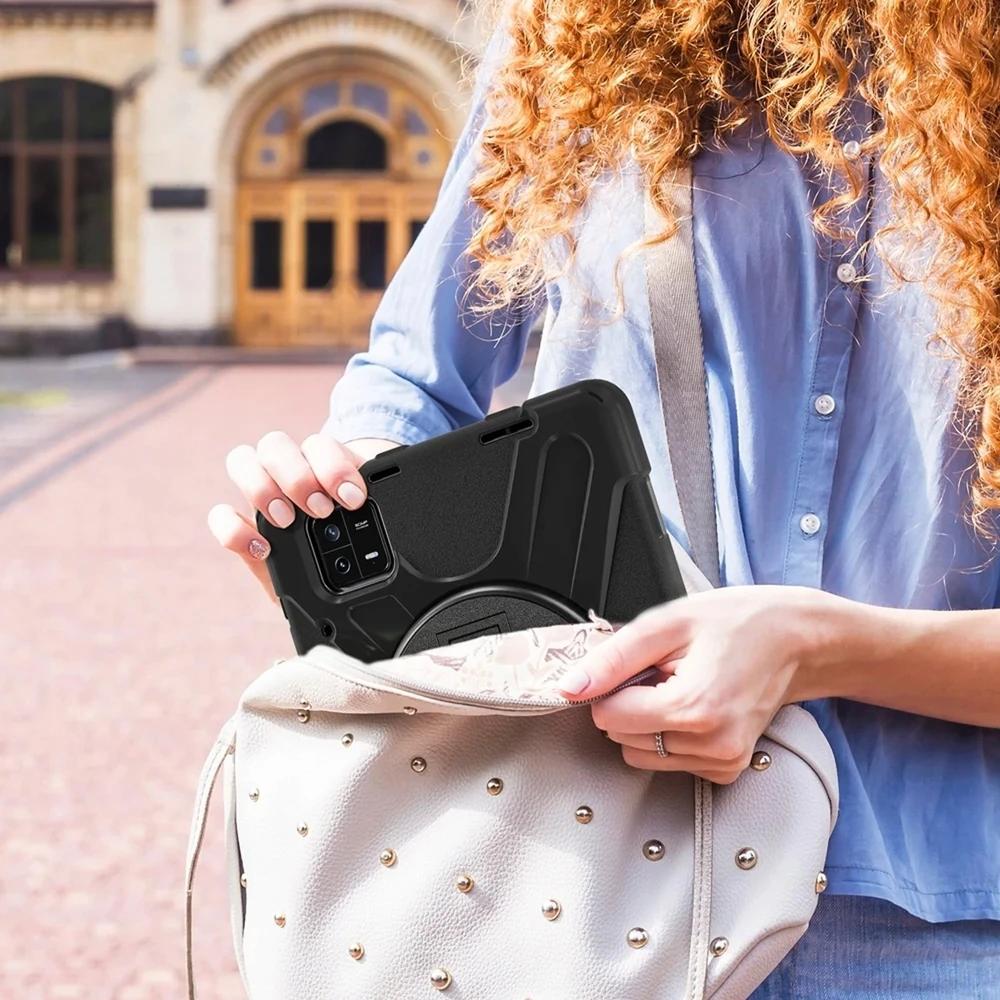 Strado Armor apsauginis dėklas su dirželiu, skirtas Xiaomi Mi Pad 6 / 6 Pro 2023 / 6 Pro, juodas – apsauginis su stovu