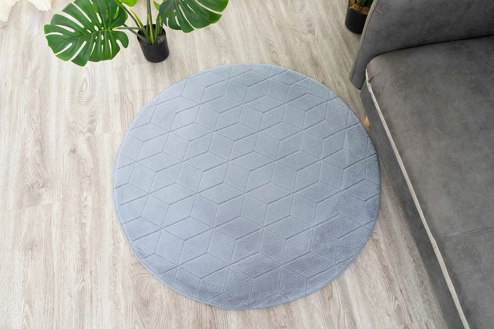 Strado apvalus triušio kilimėlis 120 cm, sidabrinis - pliušinis, minkštas svetainei ir miegamajam