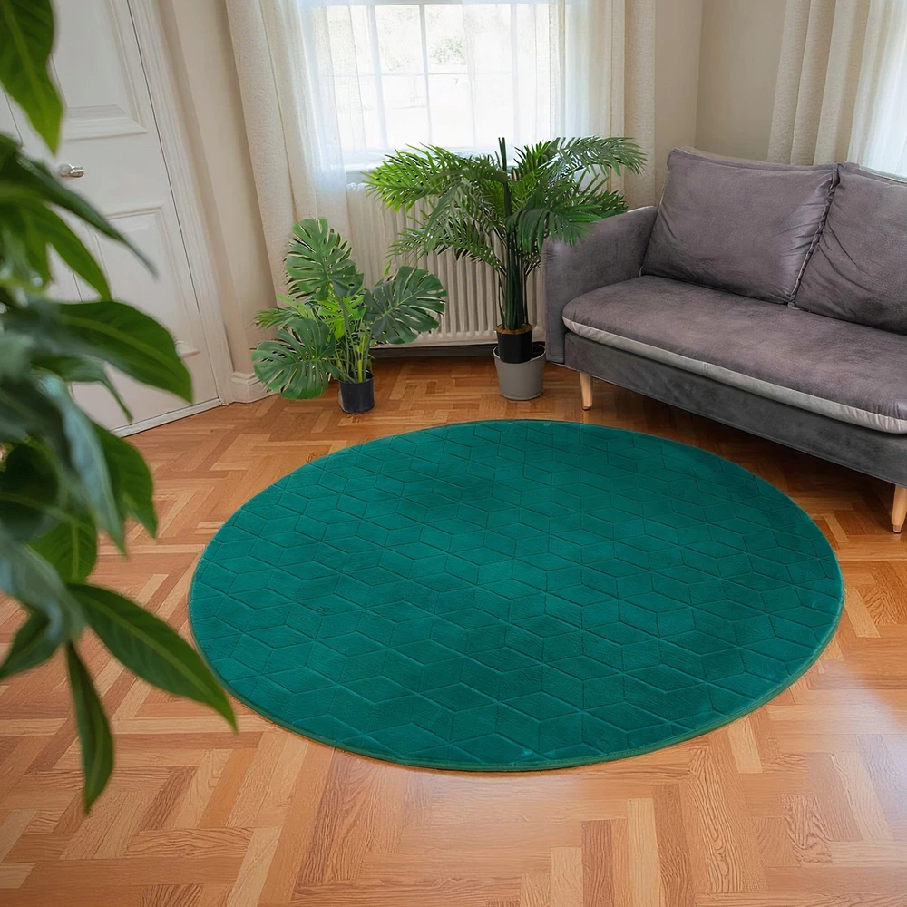 Strado Apvalus kilimas Rabbit 200 cm, žalias - pliušinis, minkštas svetainei ir miegamajam