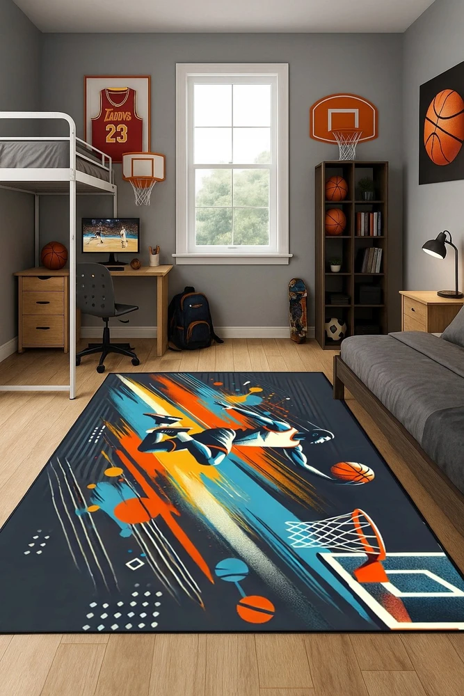 Strado Žaidimų kilimas 3D Basketball 100x150 cm – modernus 3D dizainas gamerio kambariui