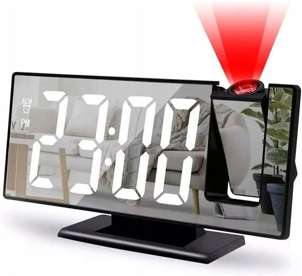 Strado Elektroninis Laikrodis LED cyfrowy su projektorem budzik termometr lustro 4w1 juoda