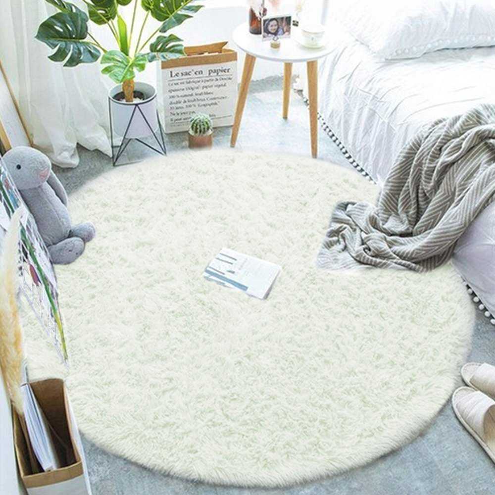 Strado Shaggy apvalus kilimėlis 120x120 WhiteLime, universalus