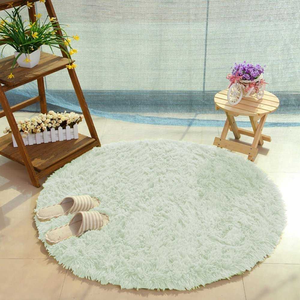 Strado Shaggy apvalus kilimėlis 120x120 WhiteLime, universalus