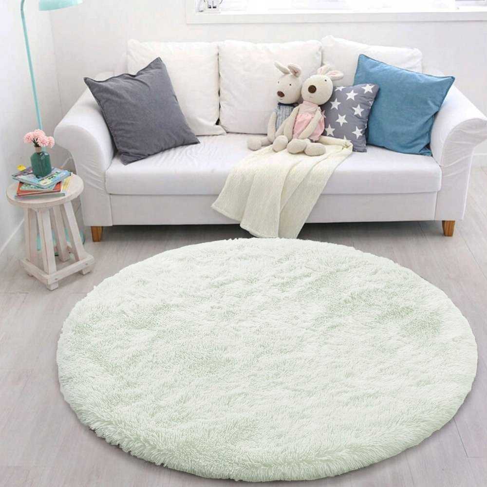 Strado Shaggy apvalus kilimėlis 120x120 WhiteLime, universalus