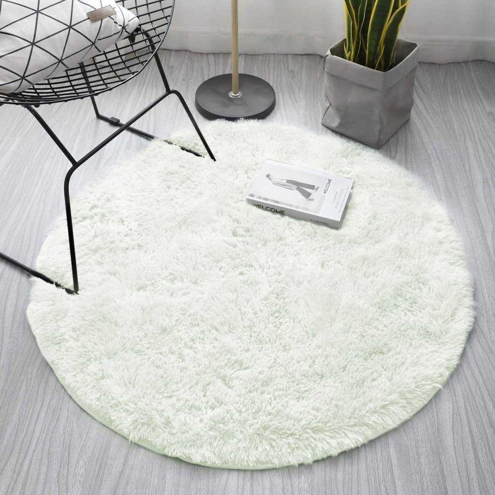 Strado Shaggy apvalus kilimėlis 120x120 WhiteLime, universalus