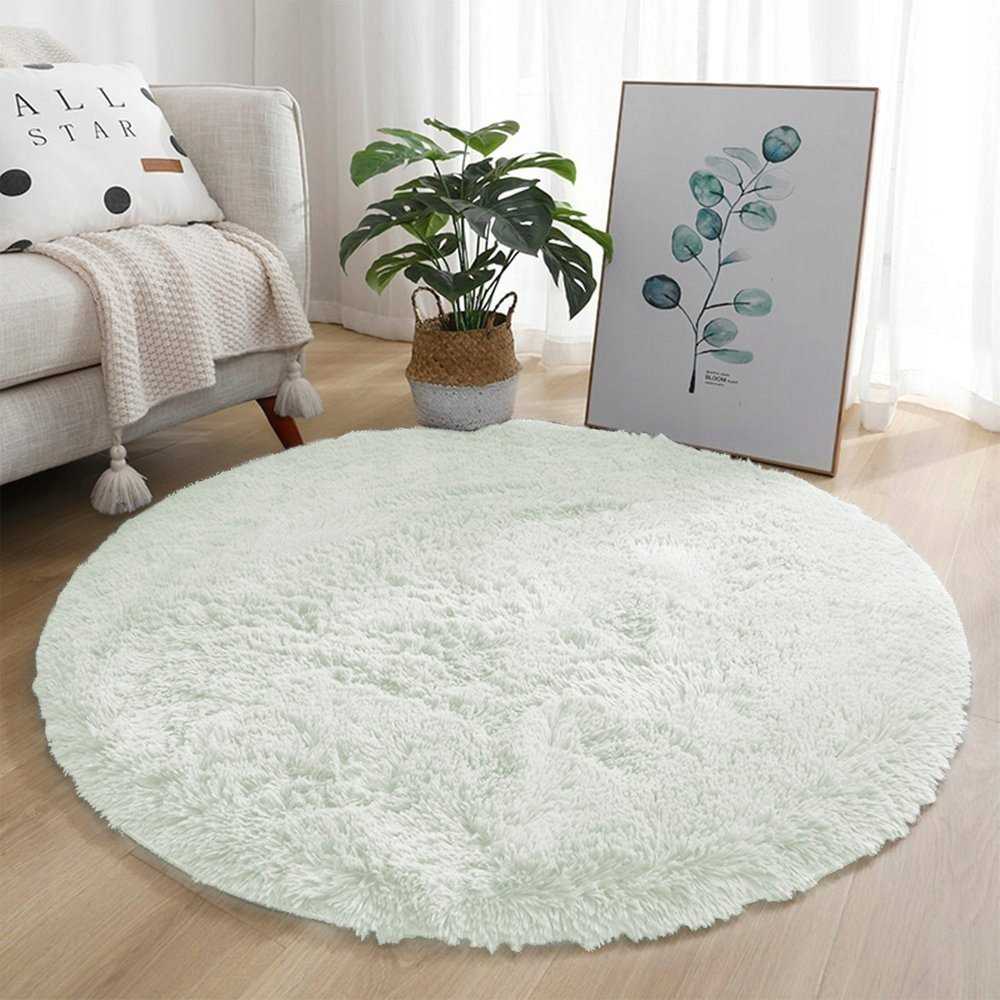 Strado Shaggy apvalus kilimėlis 120x120 WhiteLime, universalus
