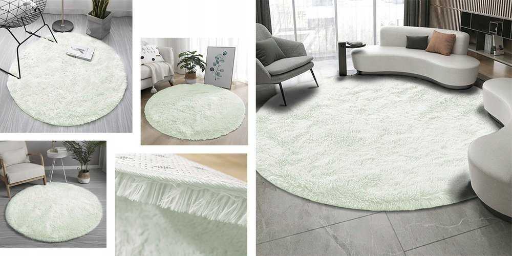 Strado Shaggy apvalus kilimėlis 120x120 WhiteLime, universalus