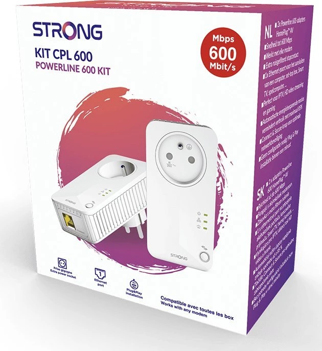 Strong Maitinimo linijos adapteris Stiprus Stiprus POWERL600DUOFR Tinklo plokštė skirta PowerLine 600 Mbit/s Wired LAN Balta 2 vnt.