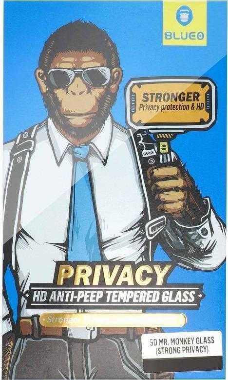 „Blueo 5D Mr. Monkey Glass“ – „Apple iPhone 13 juodas“ (stiprus privatumas)