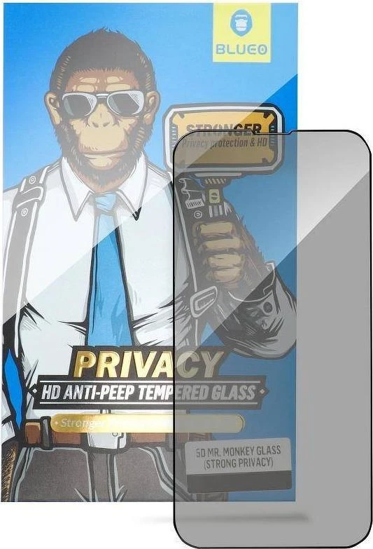 „Blueo 5D Mr. Monkey Glass“ – „Apple iPhone 13 Pro“ / 14 juodas (stiprus privatumas)