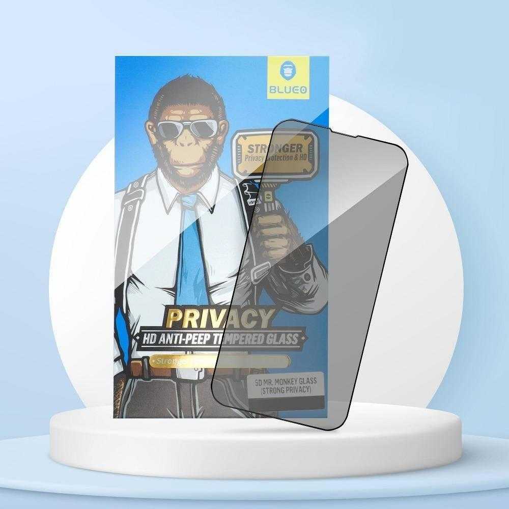 „Blueo 5D Mr. Monkey Glass“ – „Apple iPhone 13 juodas“ (stiprus privatumas)