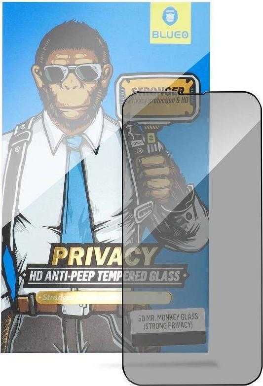 „Blueo 5D Mr. Monkey Glass“ – „Apple iPhone 13 juodas“ (stiprus privatumas)