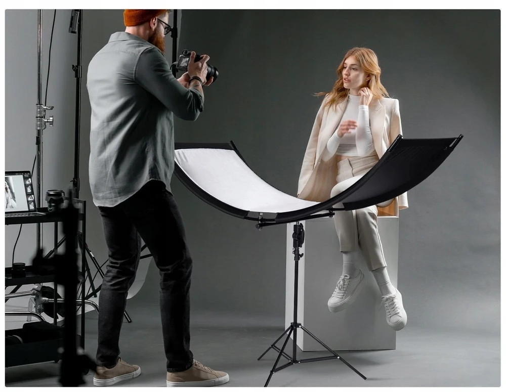 Blenda K&F Blenda Fotograficzna Studio 4w1 Zakrzywiona W Kształcie Litery U 180x60cm + Statyw Stojak K&f / Kf18.0012 / Curved Reflectors