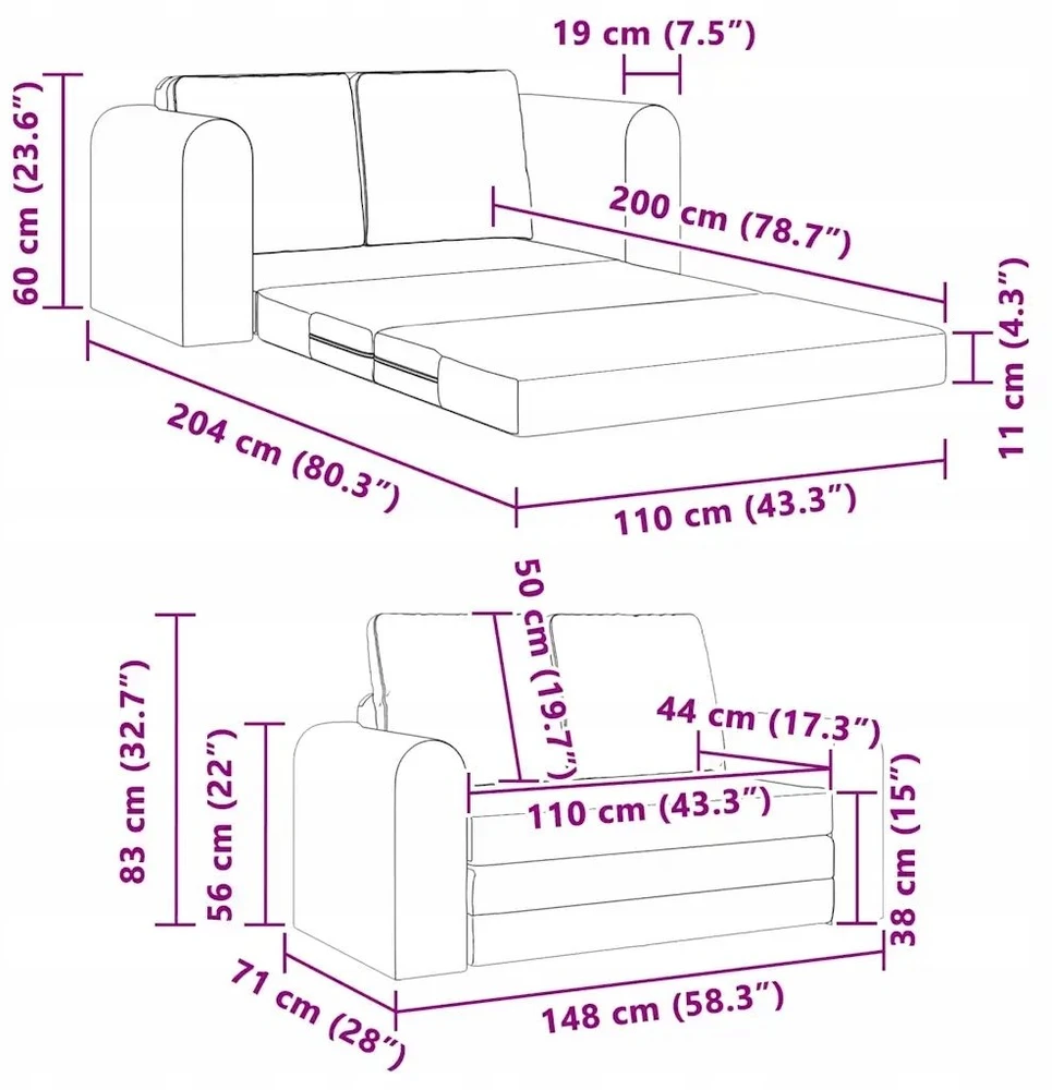 Sofa lova Vyno raudona 148 x 71 x 83 cm Aksomas