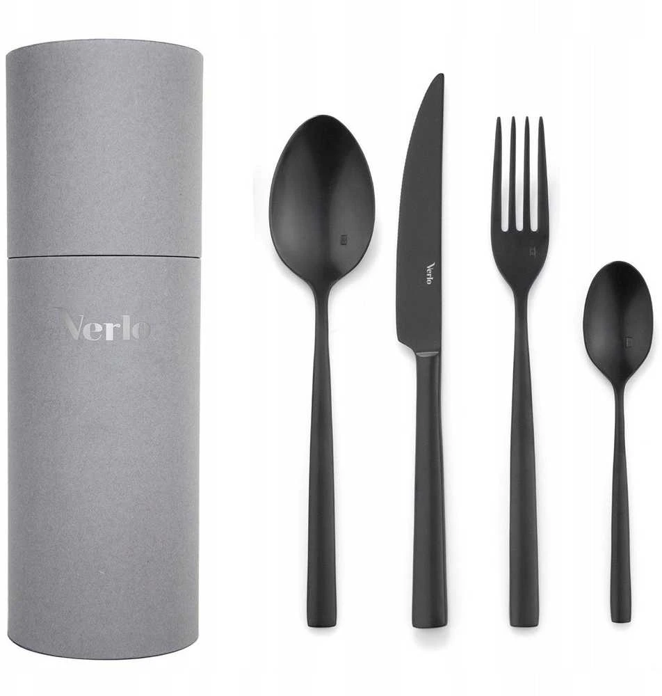 Verlo 24-piece cutlery set with tube, Su Juodas