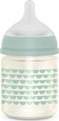 Suavinex 307826-STIKLINIS BUTELIS 120 ML / FIZIOLOGINIS SX PRO LĖTOS TEKĖJIMO ŽIEDUTĖLIS / MĖTŲ SKONIS / BONHOMIA