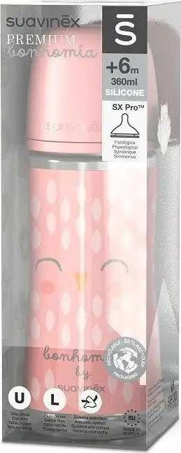 Suavinex rožinis 360ml buteliukas su pelėdos piešiniu