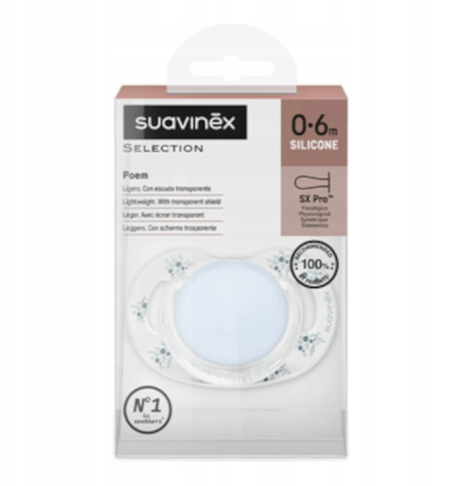 Suavinex 308930-PHYSIOLOGICAL čiulptukas SX PRO SILICONE 0-6M MĖLYNAS POETRY