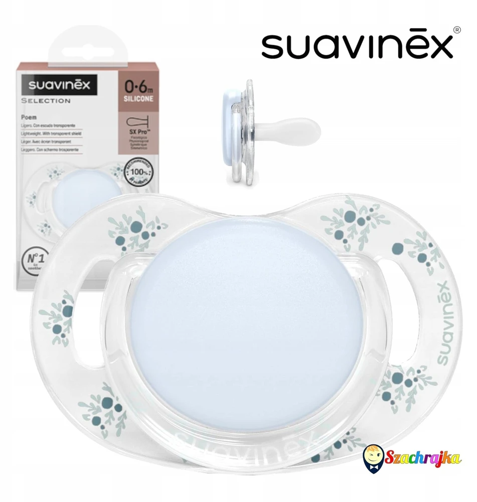 Suavinex 308930-PHYSIOLOGICAL čiulptukas SX PRO SILICONE 0-6M MĖLYNAS POETRY