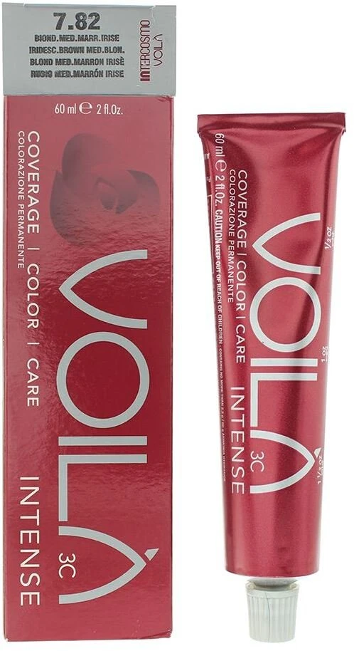 Intercosmo Voila 3C Intense Permanent Hair Dye 7.82 Iridescent Brown Medium Skirtas šviesiems plaukams, 60 ml
