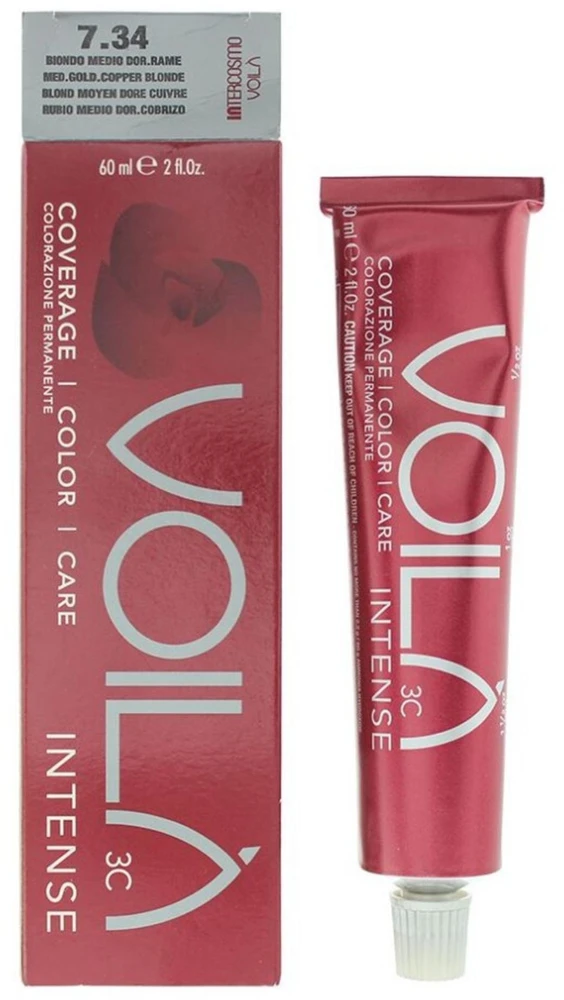 Intercosmo Voilà 3C Intense Permanent Hair Dye 7.34 Medium Golden Copper Skirtas šviesiems plaukams, 60 ml