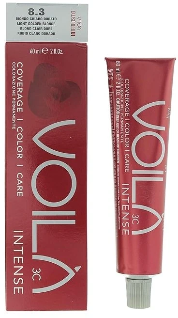 Intercosmo Voila 3C Intense Permanent Hair Dye 8.3 Light Golden Skirtas šviesiems plaukams, 60 ml