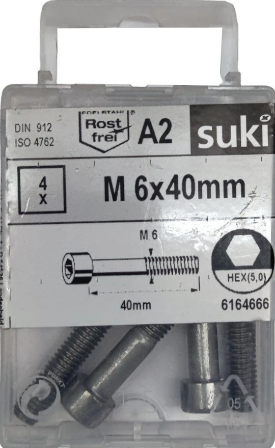 Varžtai Suki, DIN912, M6 x 40, A2, 4 vnt.