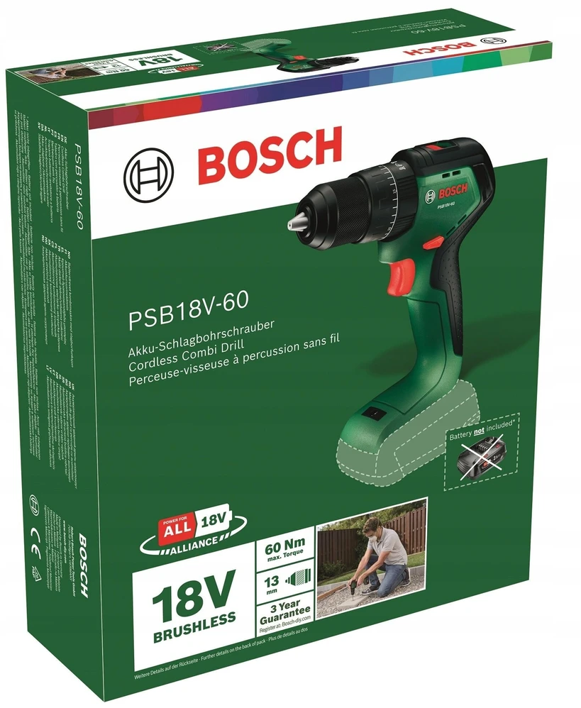 Suktuvas - gręžtuvas Bosch PSB18V-60 (be akumuliatoriaus ir kroviklio, C) Akumuliatorinis perforatorius (06039D7300)