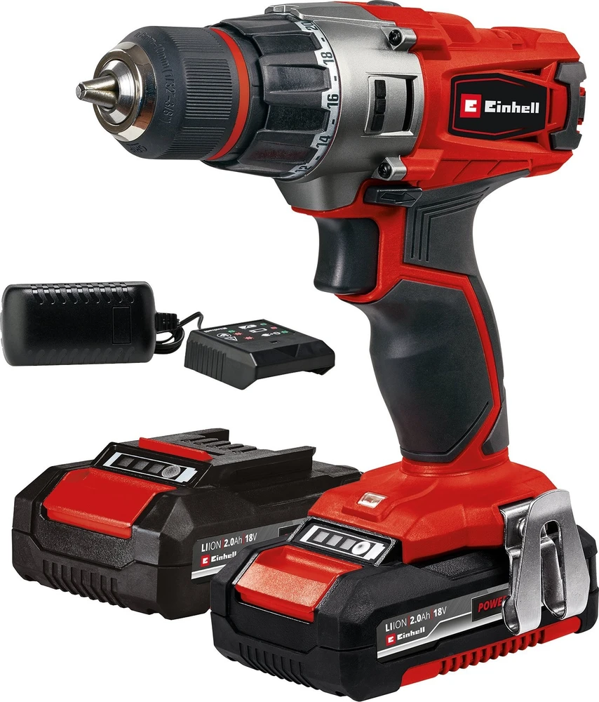 Einhell Ak. grežtuvas TE-CD 18/2 Li (2x2,0 Ah) kroviklis ir 2 vnt. akumuliatorių 18V 2,0 Ah