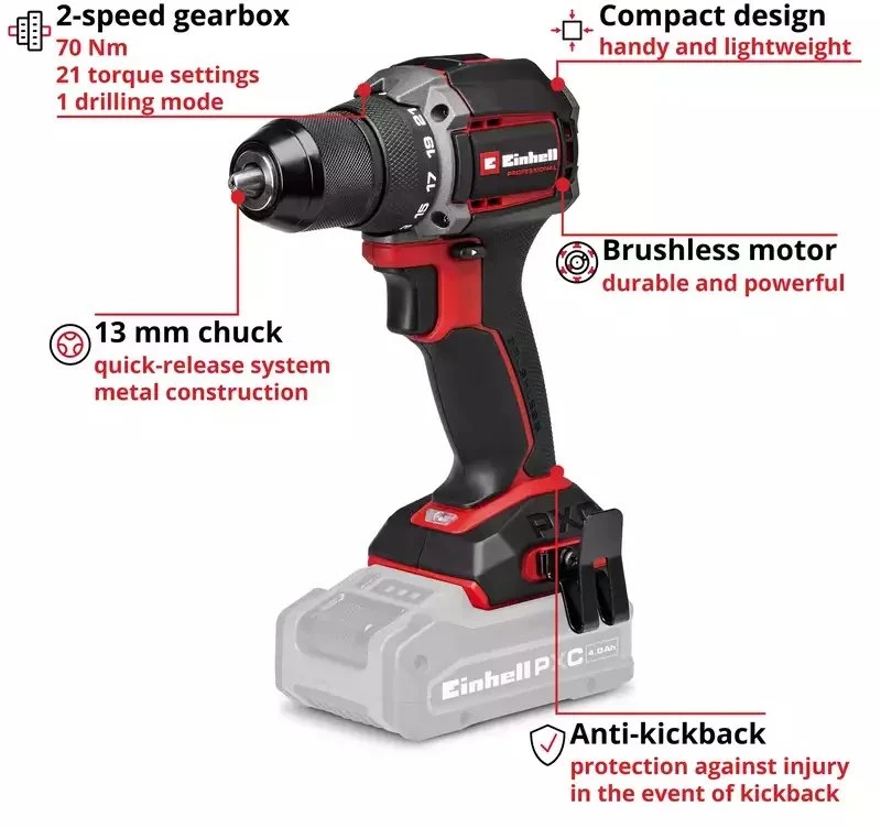Einhell TP-CD 18/70-C suktuvas su techninėmis charakteristikomis
