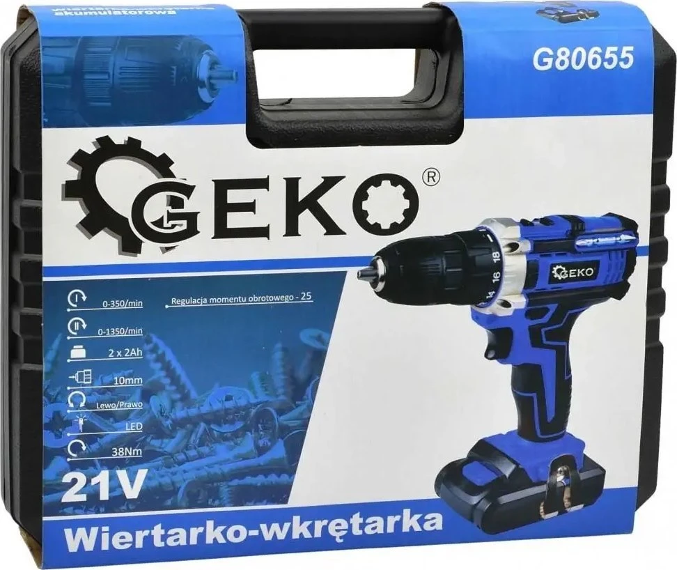 Suktuvas - gręžtuvas Geko 21 V 2 x akumulator 2 Ah