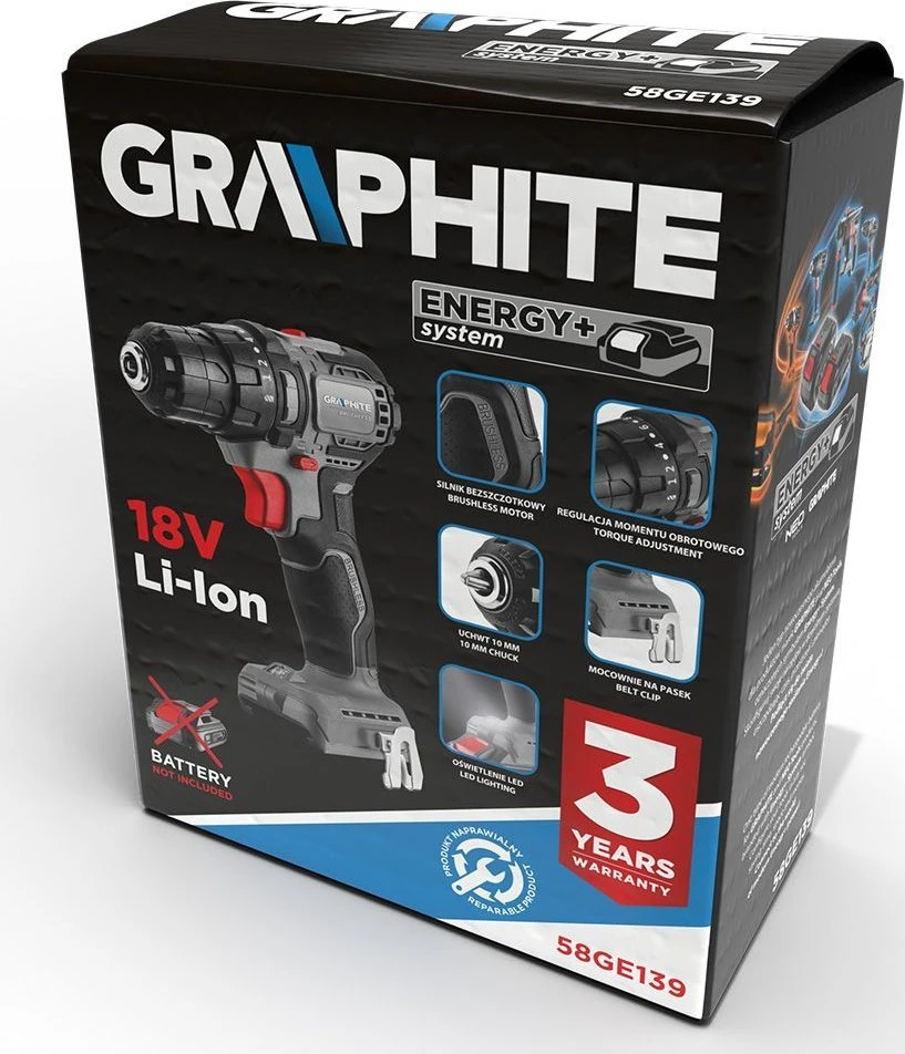 Suktuvas-gręžtuvas Graphite 58GE139; 18 V (be akumuliatoriaus ir pakrovėjo)