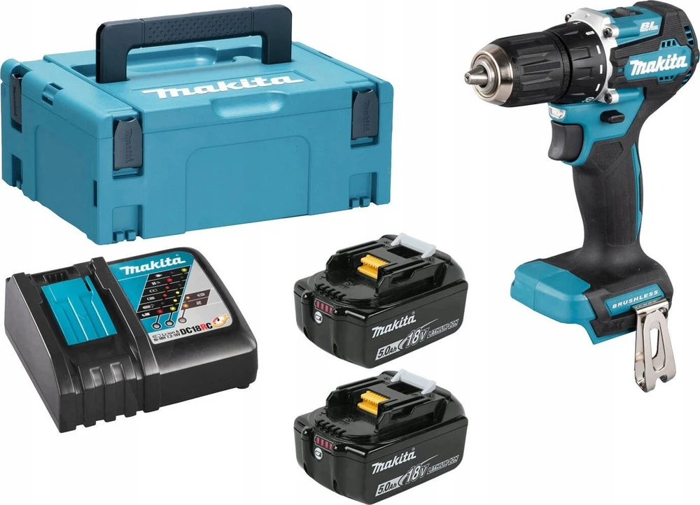 Makita DDF487RTJ Akumuliatorinis gręžtuvas 18V, 2x 5,0 Ah Li-ion, 40/23NM, BL-motor, MAKPACK