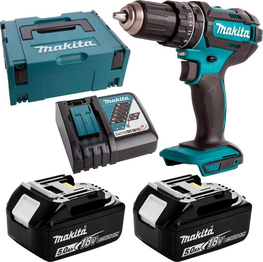 Makita DHP482RTJ Akumuliatorinis smūginis gręžtuvas, 18 V, 2x 5,0 Ah Li-ion, 62/36 Nm, 1,7kg, LED, MAKPACK