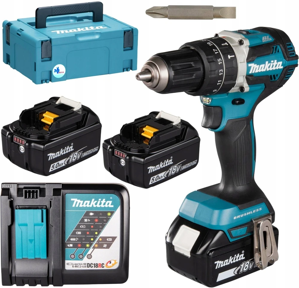 akumuliatorinė wiertarko-wkrętarka smūginis 18V, Makita [DHP484RT3J] 3x5,0Ah, LXT