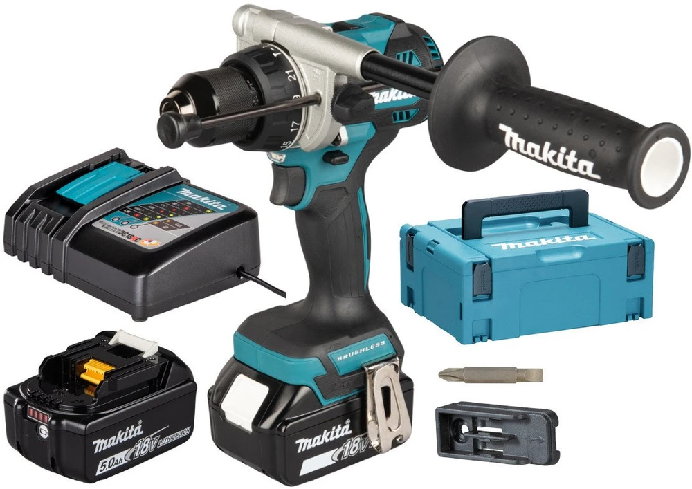 Makita DHP492RTJ Akumuliatorinis smūginis gręžtuvas 18V, BL-motor, Max 141 Nm, 130/65NM, 2x5,0Ah, DC18RC, MAKPACK