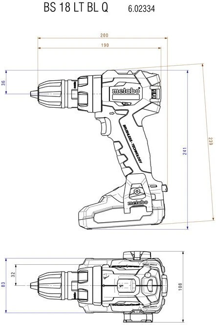 Suktuvas-gręžtuvas Metabo BS 18 LT BL Quick; 18 V (be akumuliatoriaus ir pakrovėjo)