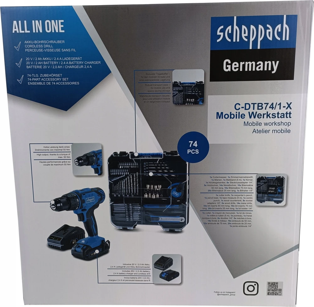 Mobilus meistro rinkinys C-DTB74/1-X, 74 priedai, Scheppach