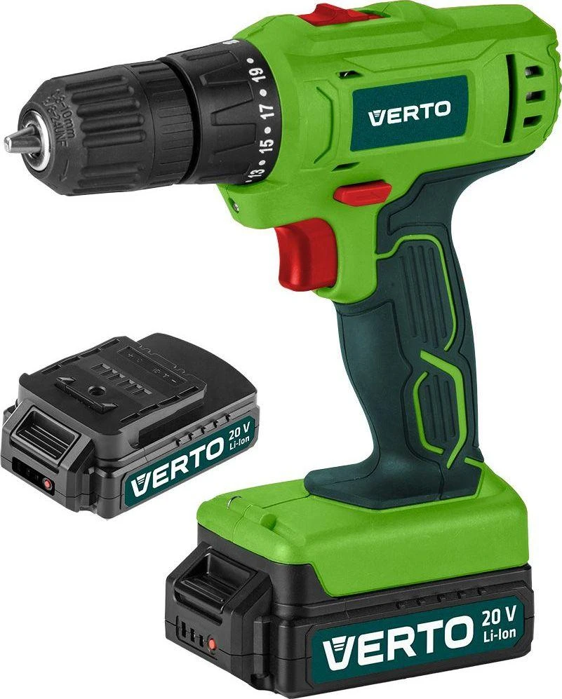 Verto 50G291 20 V gręžtuvas, 2 x 1,5 Ah baterija