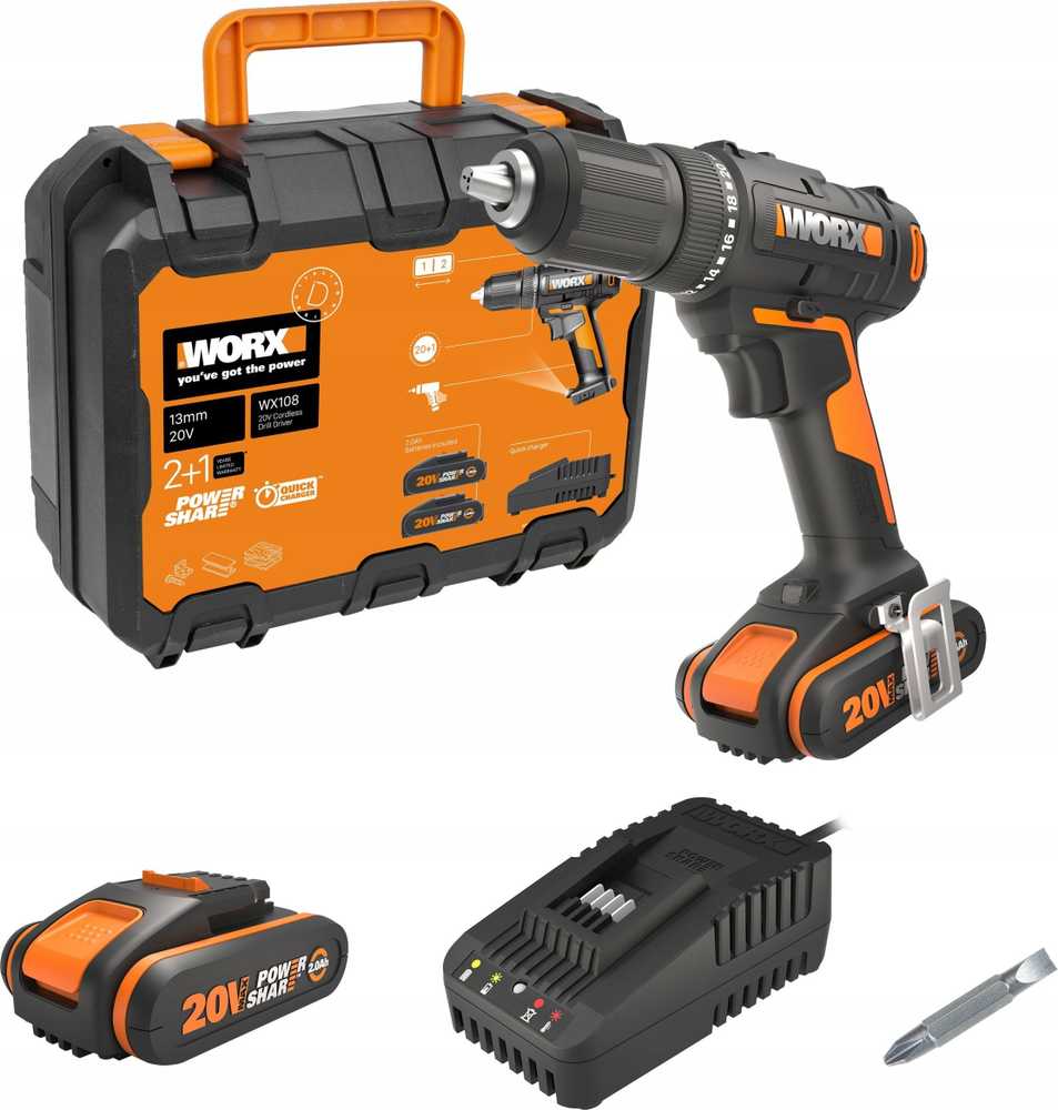 WORX Akumuliatorinis gręžtuvas WX108 20V 2x2.0Ah