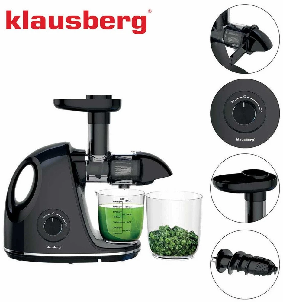 Sulčiaspaudė Lėta sulčiaspaudė vaisiams ir daržovėms, horizontali su rankena, 150 W, juoda, Klausberg, kb-7861