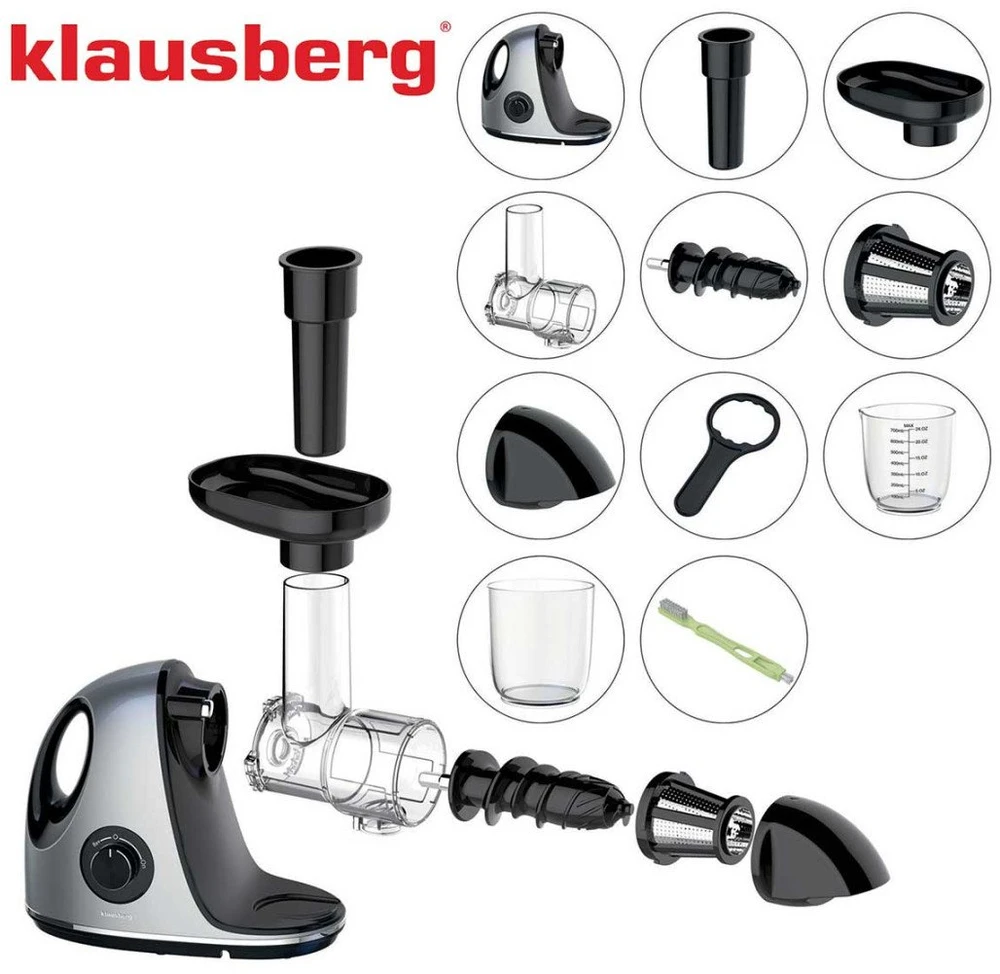 Sulčiaspaudė Lėta sulčiaspaudė vaisiams ir daržovėms, horizontali su rankena, 150 W, pilka, Klausberg, kb-7863
