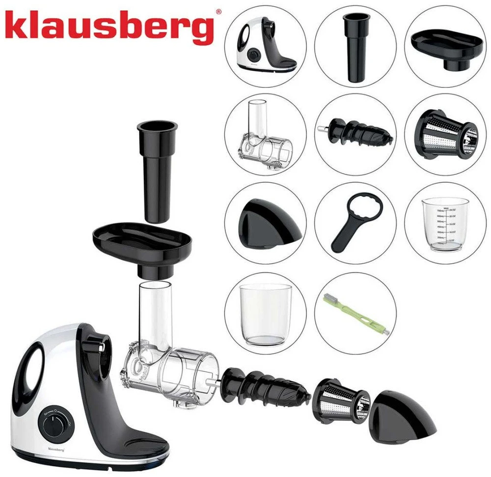 Sulčiaspaudė Lėtaeigė sulčiaspaudė vaisiams ir daržovėms, horizontali su rankena, 150 W, balta, Klausberg, kb-7864