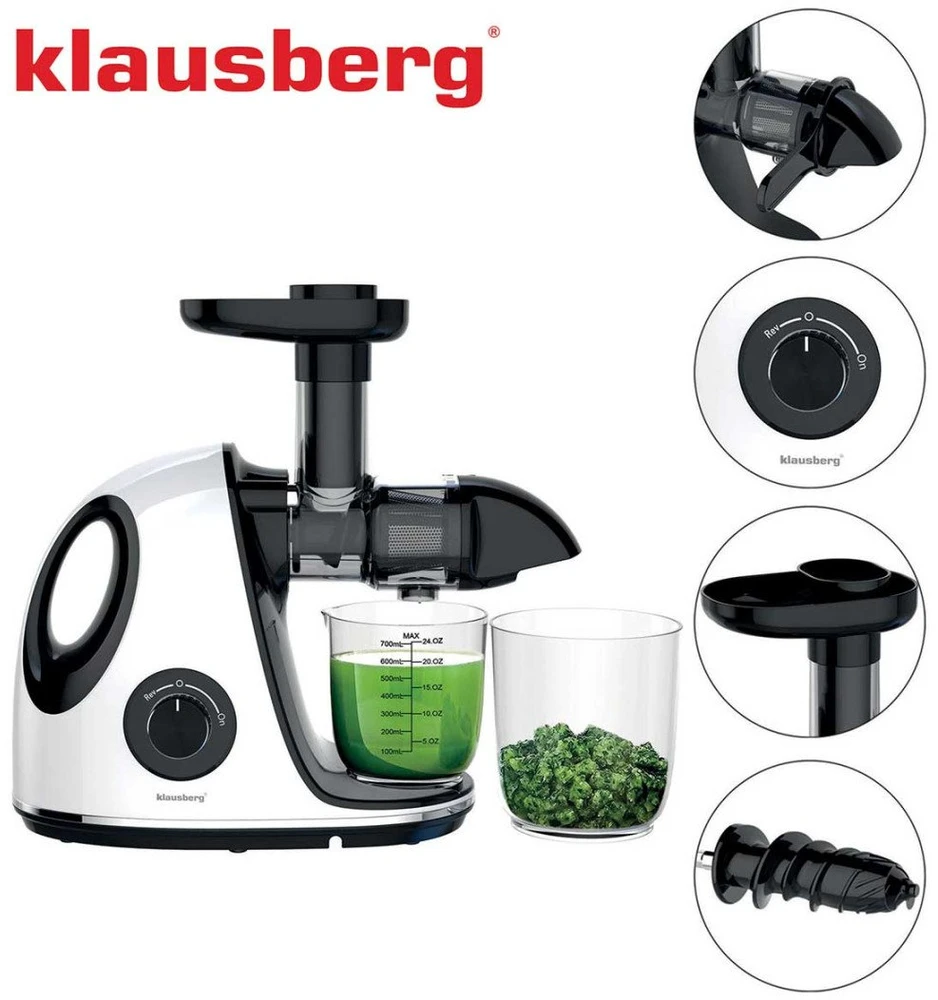 Sulčiaspaudė Lėtaeigė sulčiaspaudė vaisiams ir daržovėms, horizontali su rankena, 150 W, balta, Klausberg, kb-7864