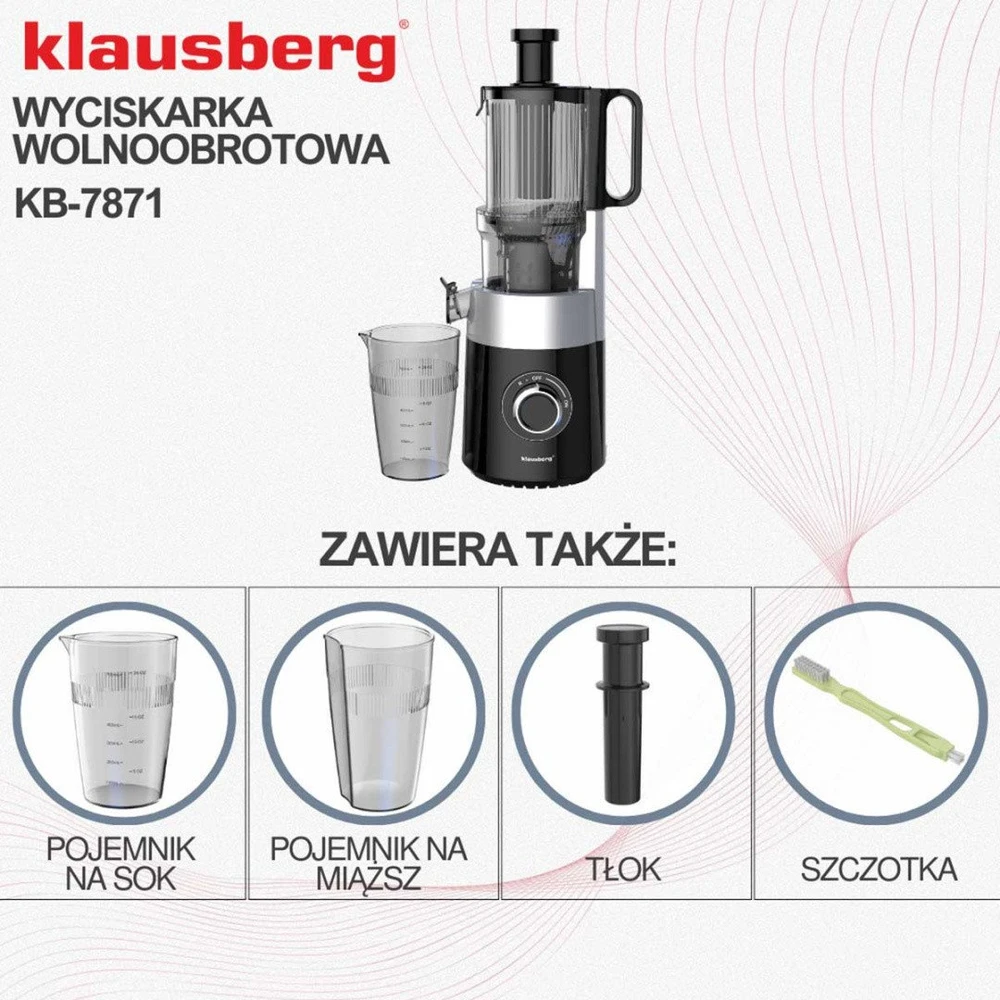 Sulčiaspaudė Lėtaeigė sulčiaspaudė vaisiams ir daržovėms, vertikali, juoda, 180 W, Klausberg, kb-7871