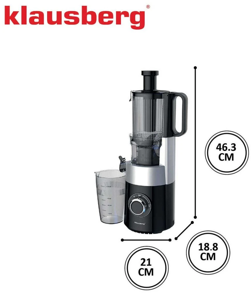 Sulčiaspaudė Lėtaeigė sulčiaspaudė vaisiams ir daržovėms, vertikali, juoda, 180 W, Klausberg, kb-7871