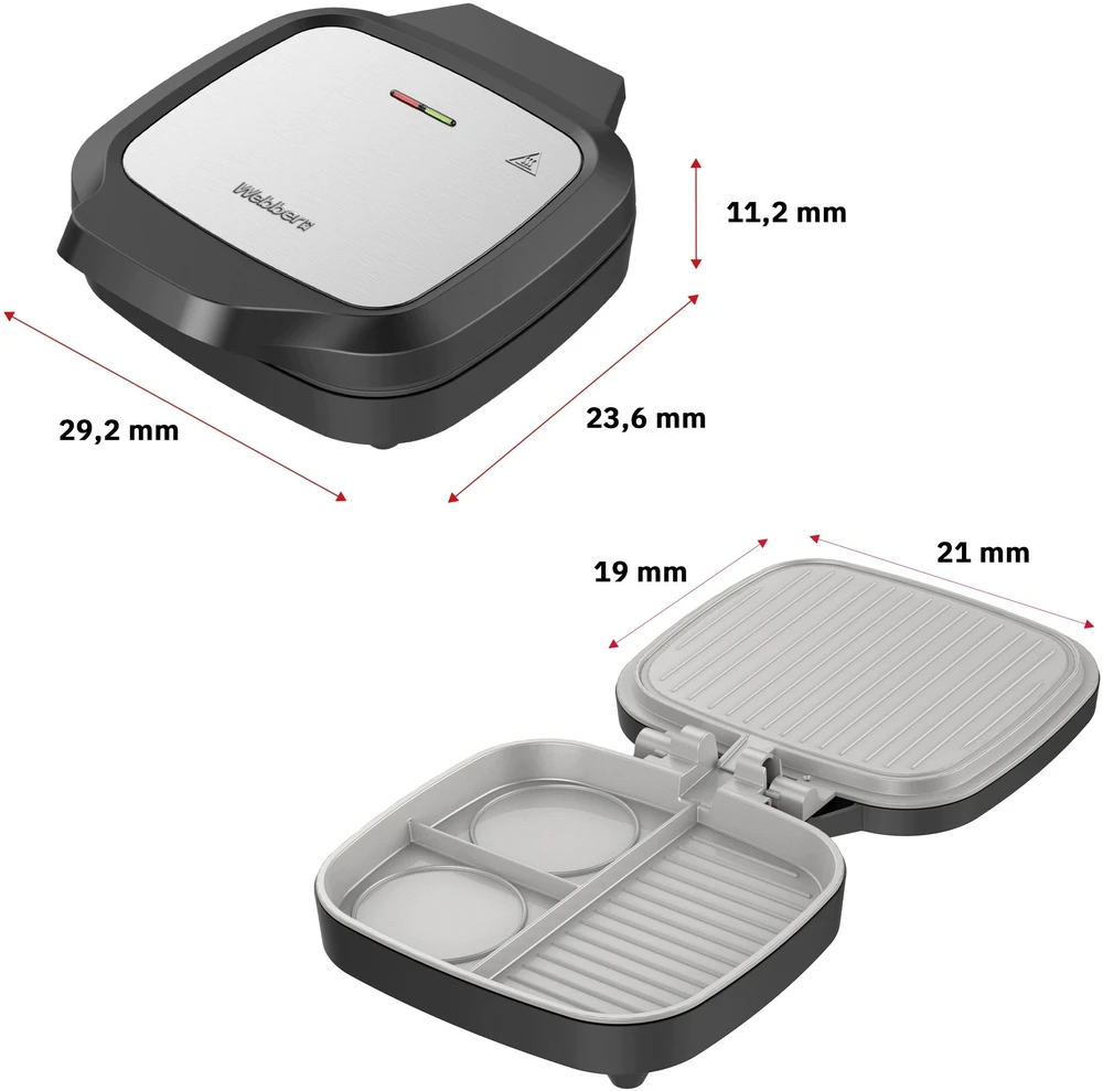 Sumuštinių keptuvas Elektrinis grilis Webber Daugiafunkcis grilis skrudintuvas 1200W Dual Cook 180 keraminis Inox (05MB3)