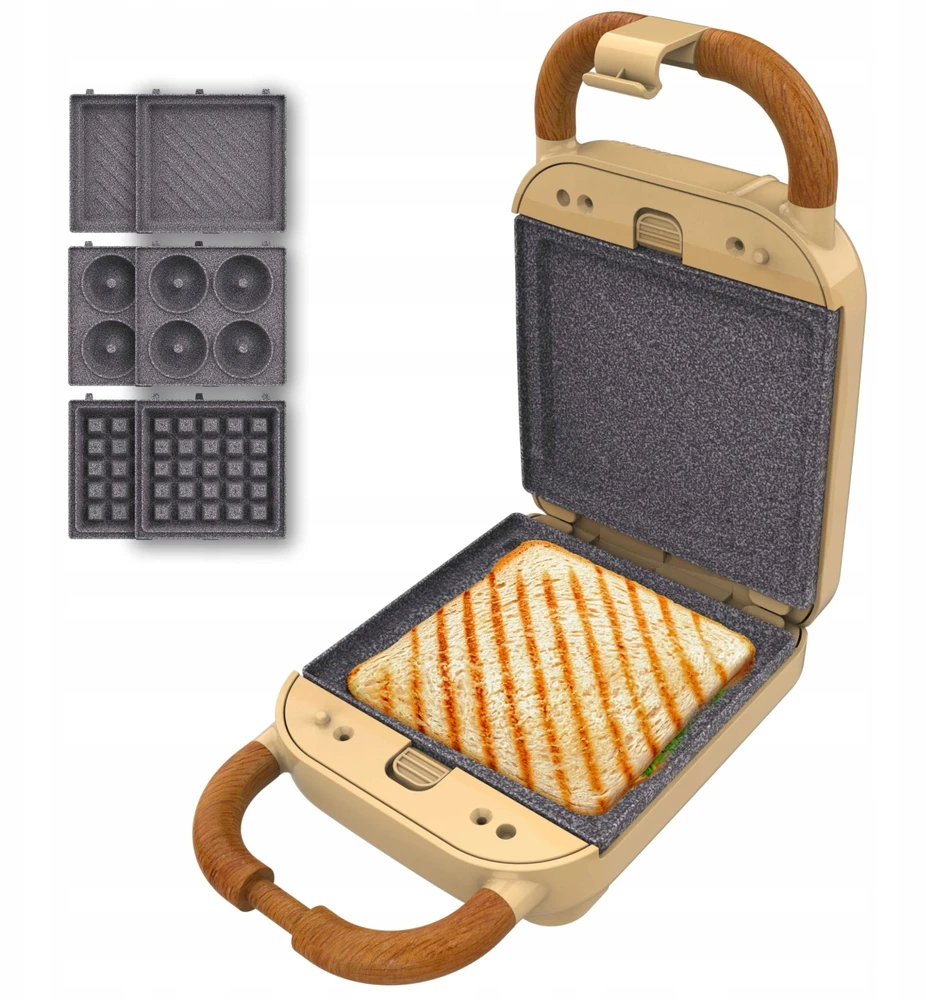 Sumuštinių keptuvas Cecotec Sandwich Maker | Rock'nToast Retro One Geltona Retro-style | 700 W | Number of plates 3 | Geltona