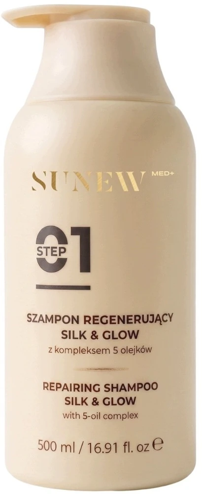 SunewMed+ Šilkas ir blizgesys regeneruojantis šampūnas su 5 aliejų kompleksu 500 ml